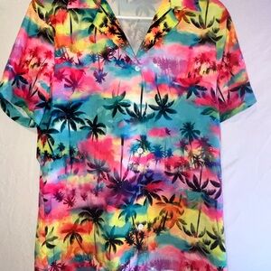 Men's Tropical Palm Print Casual Button-Down Shirt - Multicolor